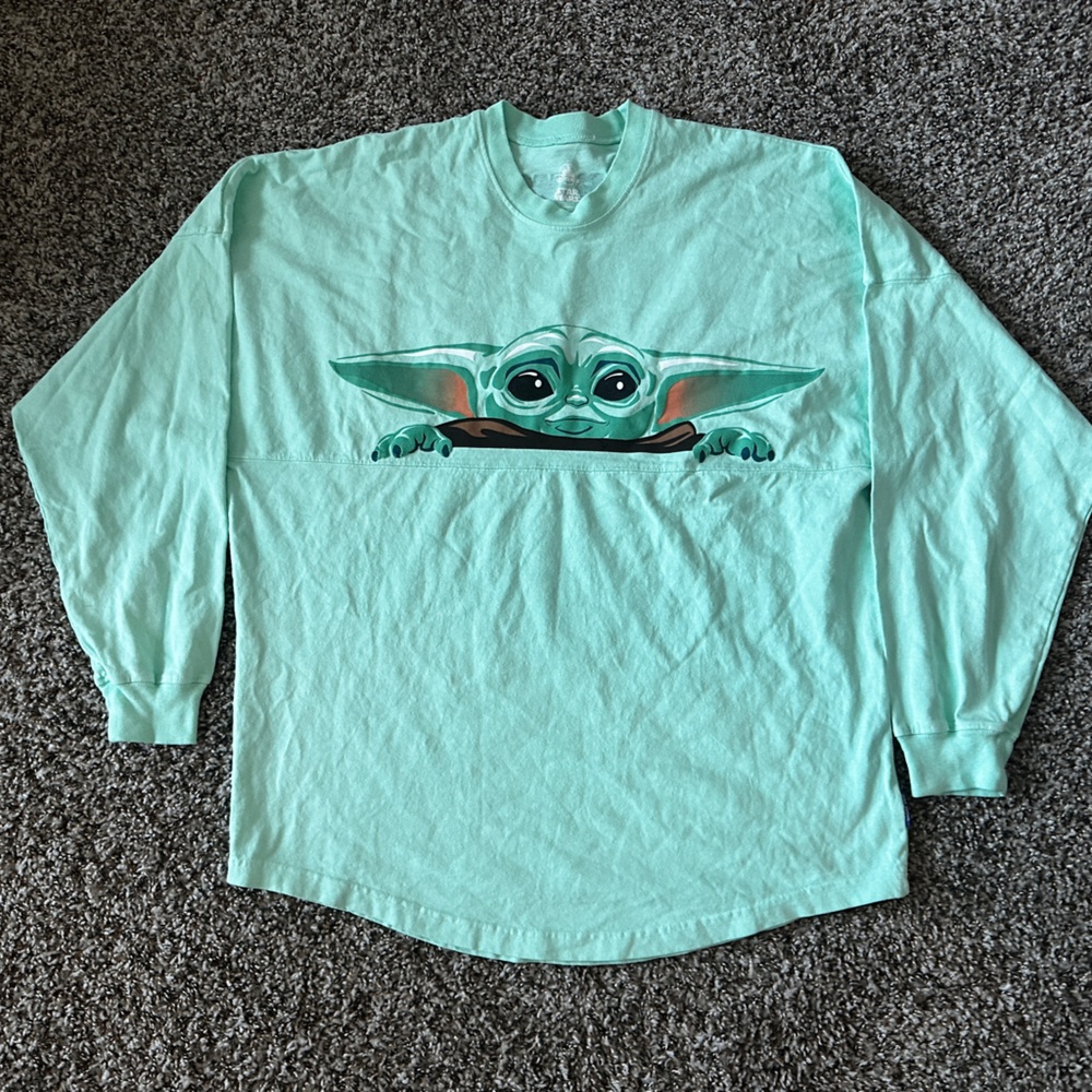 Star Wars The Mandalorian baby yoda Long Sleeve green spirit jersey Shirt small - Picture 3 of 4